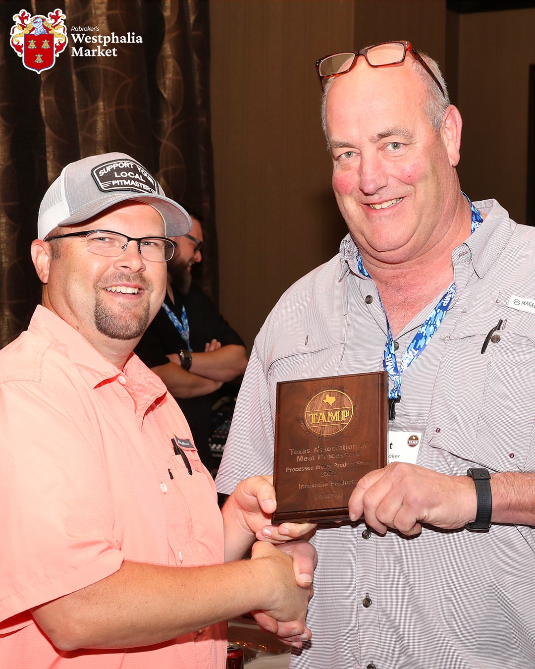 Pat Rabroker of Westphalia Market accepting award at Texas Association of Meat Processors 2023 convention